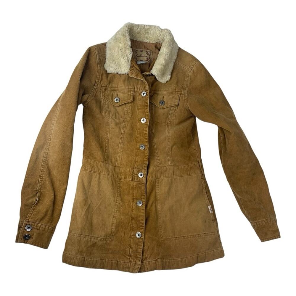 Hollister size medium Brown corduroy y2k Utility Jacket Cream Faux Fur Collar